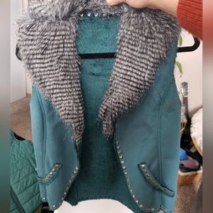 Teal Faux Fur Trimmed Vest